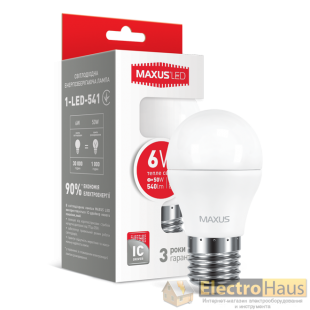 LED лампа MAXUS G45 6W теплый свет E27 (1-LED-541)